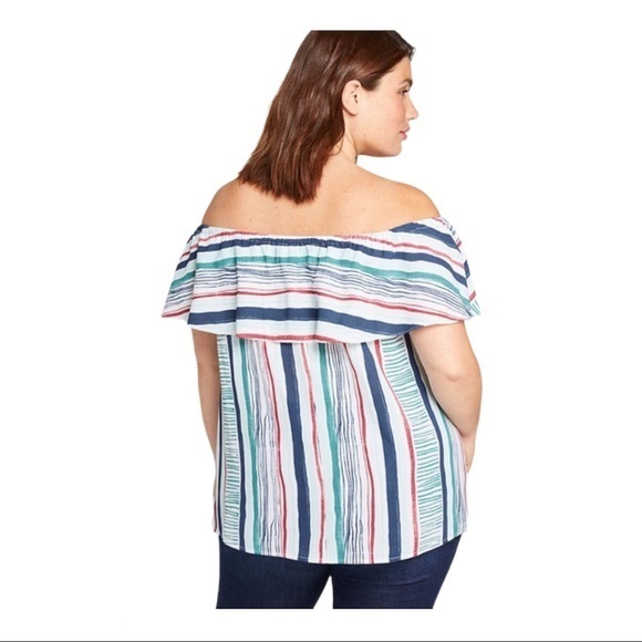 Lane Bryant Off The Shoulder‎ Stripped Top - Picture 2 of 4